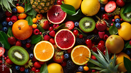 Food background Assortment of colorful ripe