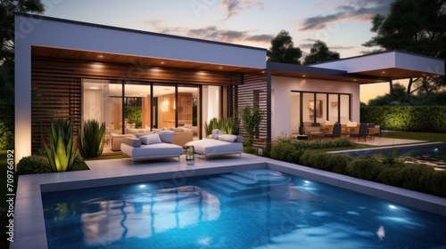 Modern house with a swimming pool  modern pool villa at the beach  luxury villa