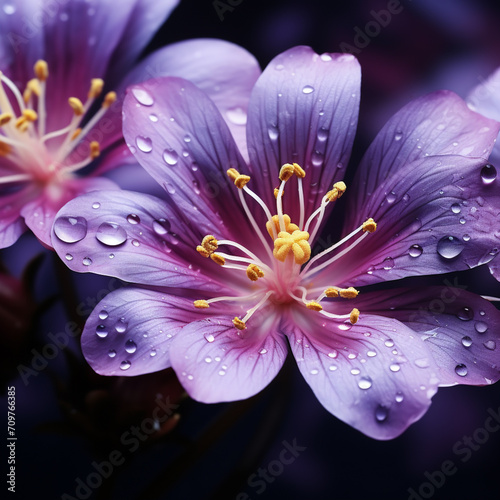 Blooming Exotic flower, Macro photo. Floral background in violet purple tones with soft selective focus. 