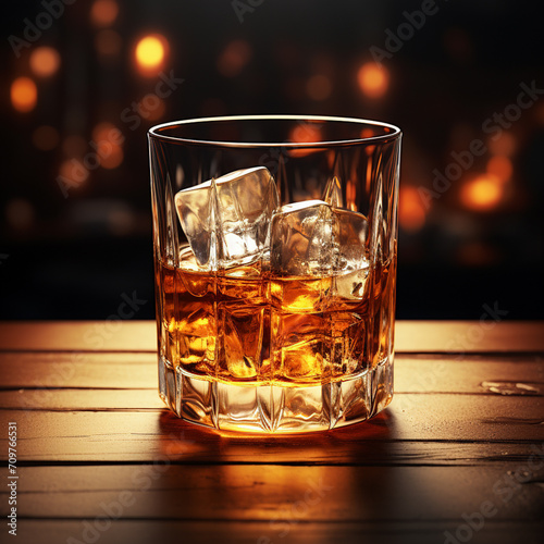 Glass of whiskey with natural ice. 3d render