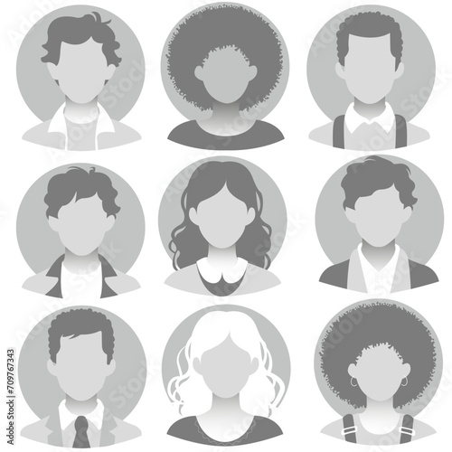 Default Placeholder Avatar Profile isolated on white Background. Man and Woman empty profile pictures. anonymous avatar silhouette. Vector illustration of social media users in grayscale.