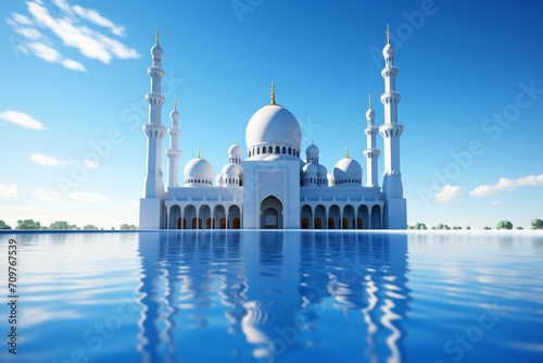 A picture of a mosque with a blue background