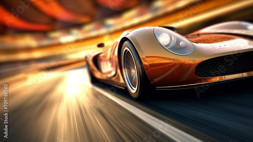 fast moving sport car on highway wallpaper Highway . Powerful acceleration of a supercar illustration . Closeup poster