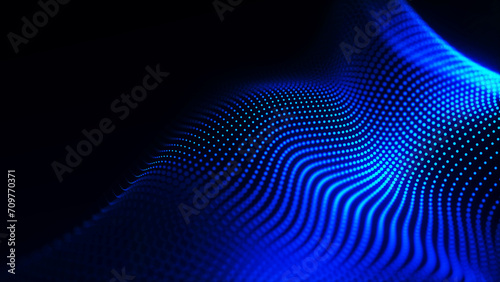 Futuristic particle wave. Abstract technology background. Big data visualization. 3d Widescreen. 3D rendering.