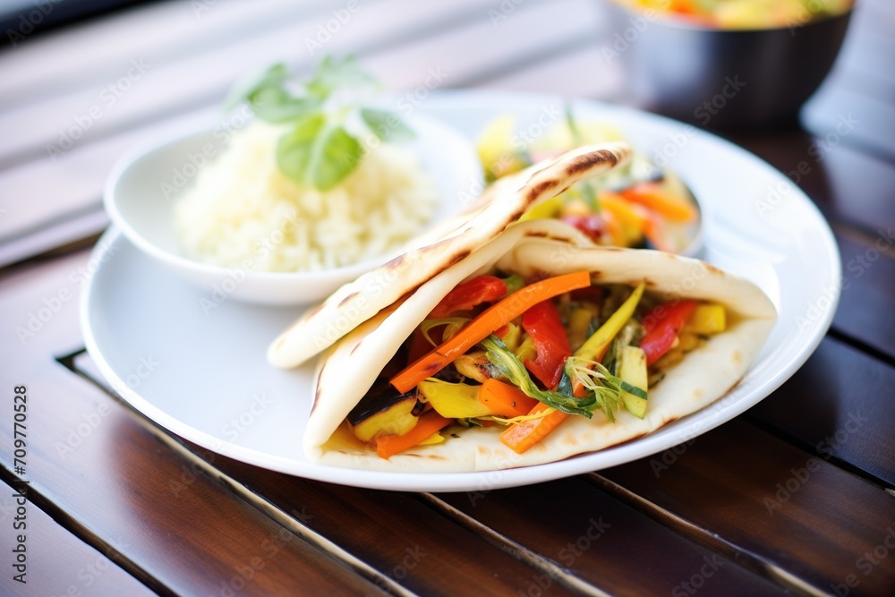 individual naan pocket filled with spicy grilled vegetables