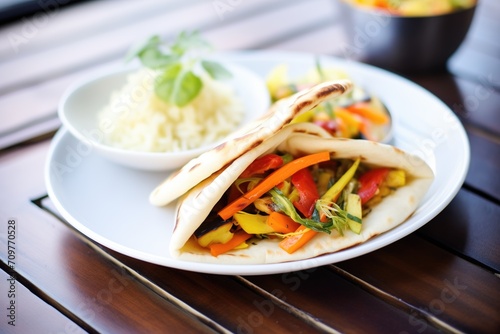 individual naan pocket filled with spicy grilled vegetables
