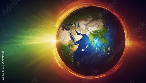 Sunrise over planet Earth in space  illustration of protecting the earth from solar magnetic storms