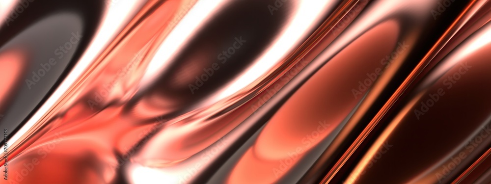 Copper Metal Thin Curtain Surface, Wavy, Contemporary Elegant and Modern 3D Rendering Abstract Background