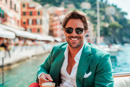 Coastal Elegance: A Suave Man's Morning Ritual in Italian Riviera