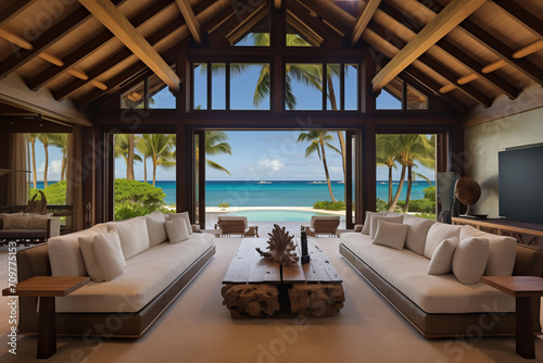 Luxury house living room on tropical beach