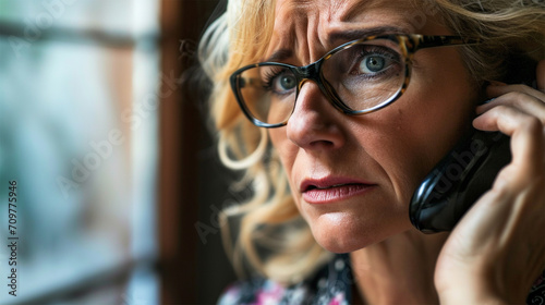 Elderly woman talking on the phone with scammers