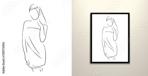 towel women line art drawing vector illustration 