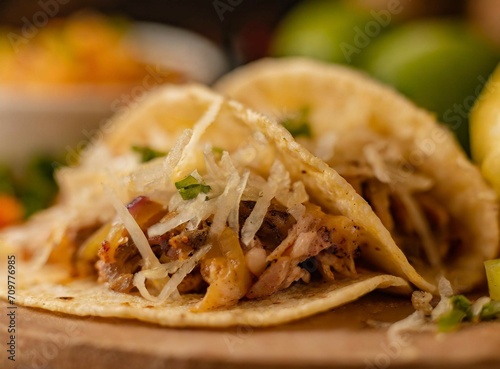 Mexican tacos with meat closeup photography