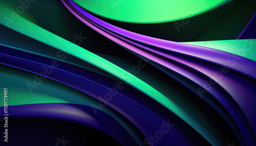 Futuristic abstract purple and green coloured wavy forms background