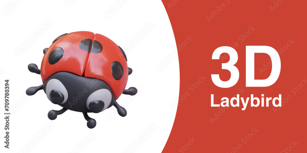 Ladybug, top view. Red cute beetle with black dots. Funny vector insect in cartoon style. Isolated image on white background. Positive entomology for children