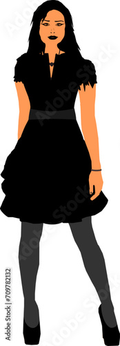 Vektor Silhouette - Junge sexy Frau im Gothic Look mit dunkler Kleidung und High Heels