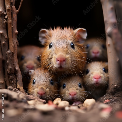 Photo of a baby capybara pup nestled in a group. Generative AI © Aditya