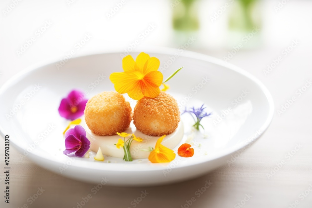 gourmet arancini plated with edible flowers gourmet arancini plated with edible flowers