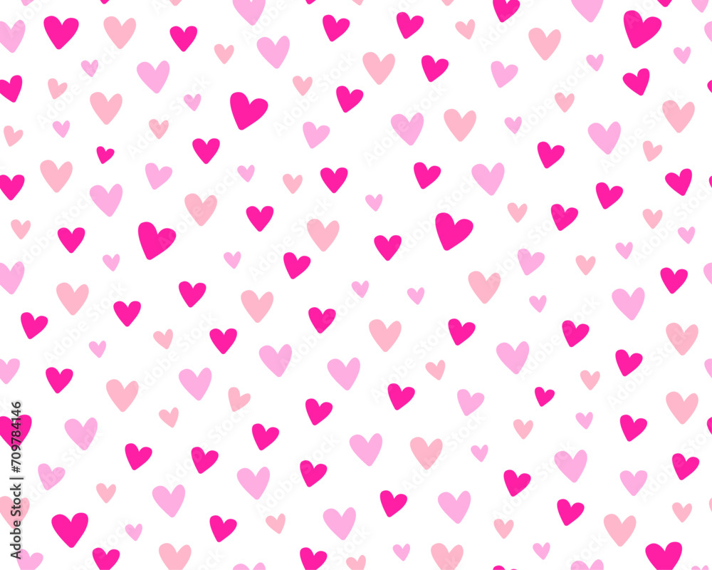 Seamless pattern with small hearts. Simple minimalistic pattern. Wrapping paper, design for Valentine's Day, Birthday. Pink hearts on a white background.
