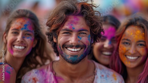 Thousands of people celebrate Holi in India.