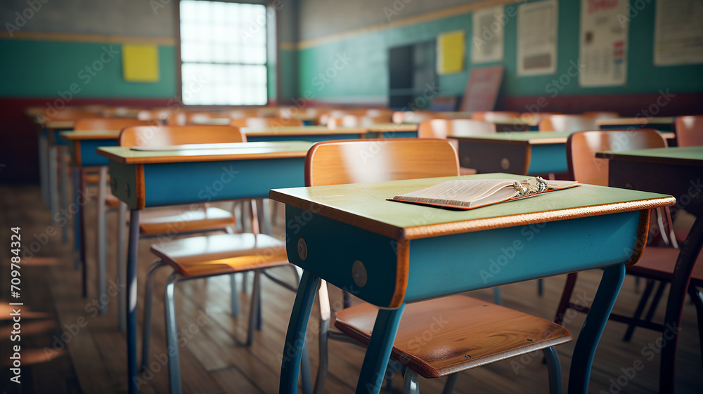 Desks and chairs in the classroom