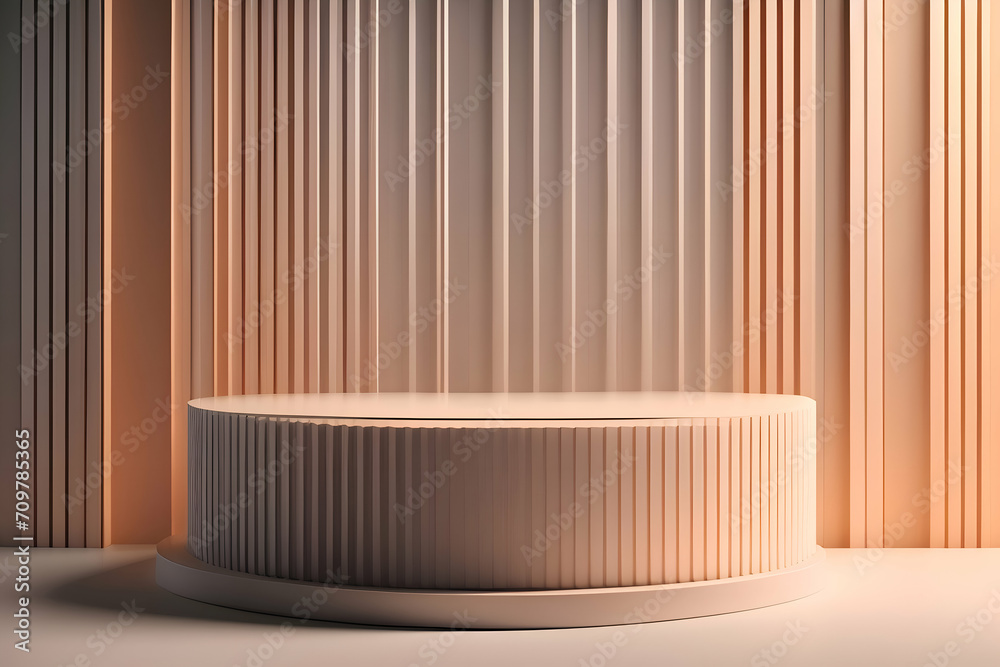 Abstract wooden 3D room with podium. Studio showroom pedestal. Minimal scene mockup for product display presentation. Abstract wooden 3D room with podium. Studio showroom pedestal. Minimal scene mockup for product display presentation.