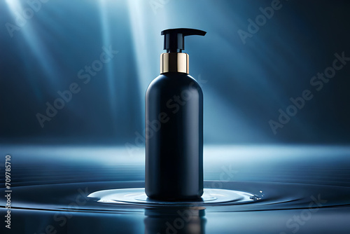 cosmetic squeeze dispenser shampoo bottle , dark blue tones