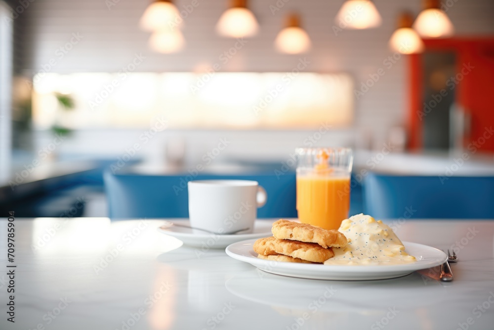 a diner setting with biscuits and gravy served with coffee a diner setting with biscuits and gravy served with coffee