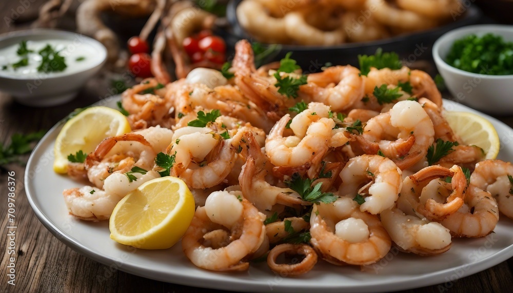 A tantalizing platter of Fritto Misto di Mare, featuring an assortment of lightly fried seafood A tantalizing platter of Fritto Misto di Mare, featuring an assortment of lightly fried seafood