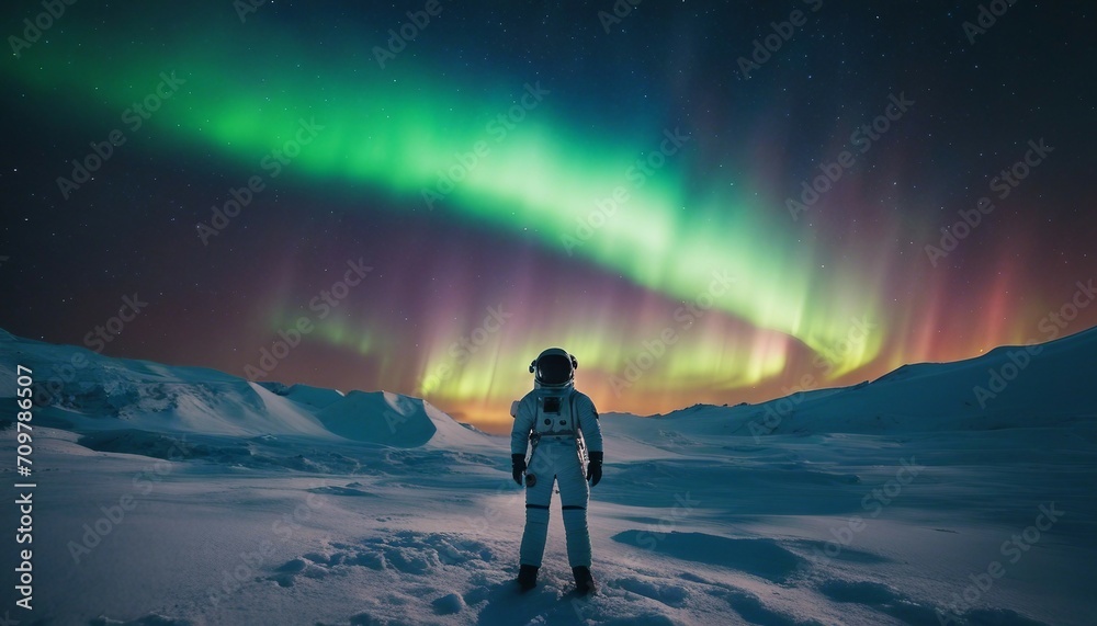 An Astronaut Floating Serenely Above Earth, with the Northern Lights visible in the background