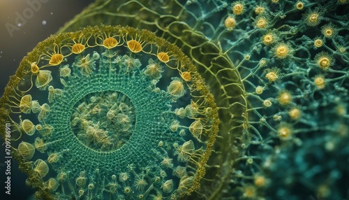 Diatoms, single-celled algae known for their beautiful, ornate silica shells, displaying a range  photo