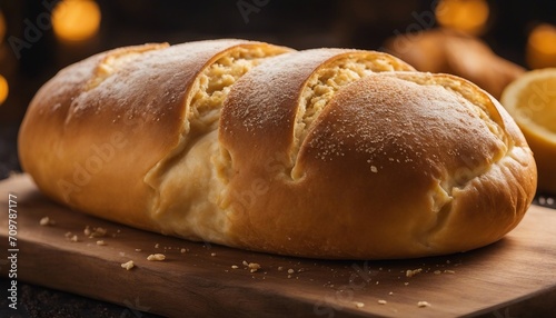 Mexican Bolillo, a crusty oval roll with a soft interior, golden in color, often used for tortas