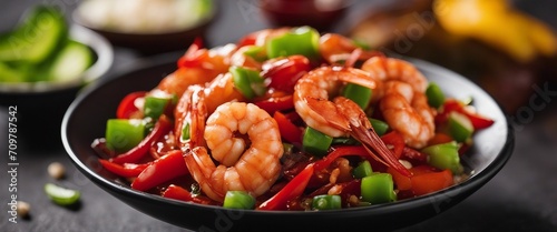 Szechuan Shrimp, succulent shrimp stir-fried in a spicy Szechuan sauce with colorful bell peppers