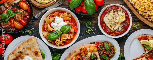 Assortment of traditional Italian dishes. Italian food