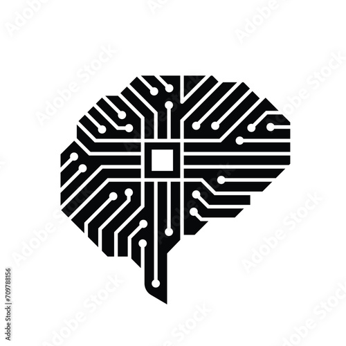 Black and white artificial intelligent symbol of brain circuit board vector icon suitable for AI technology trends, tech in general, crypto mining robot, nft, crypto currency coin and many	
