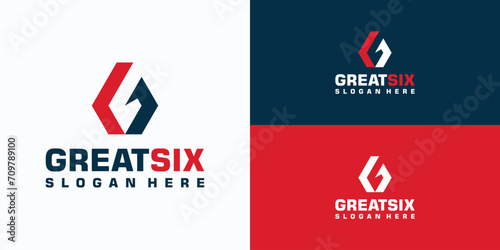 Vector logo design of initial G hexagon with number 6 hidden in the middle