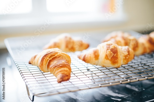 freshly baked croissants cooling on a wire rack © studioworkstock