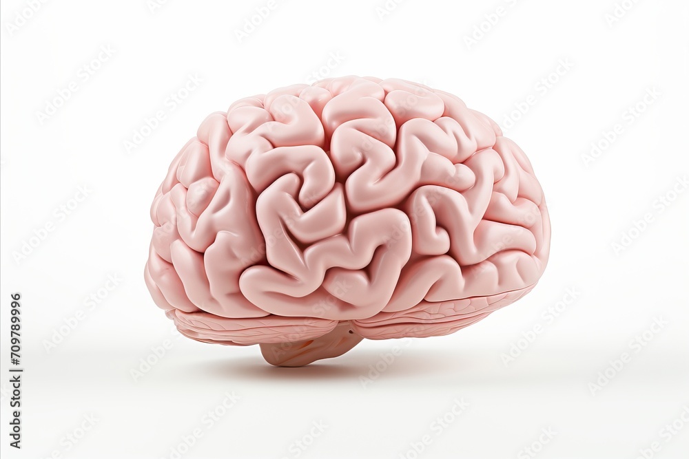 Realistic human brain anatomy model isolated on white background with intricate details