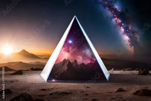  outer space pyramid , glowing nebulas , mystical alien world