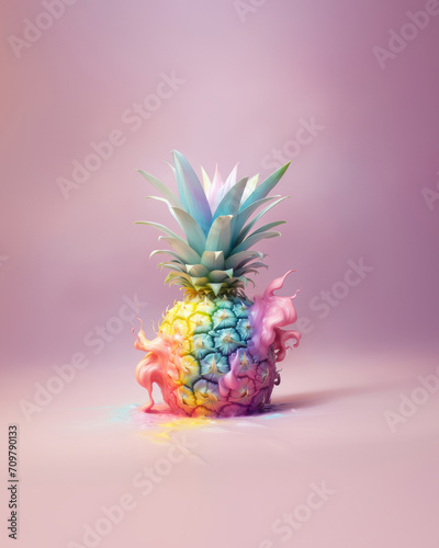 Minimal style composition made of varicoloured pineapple on pastel background