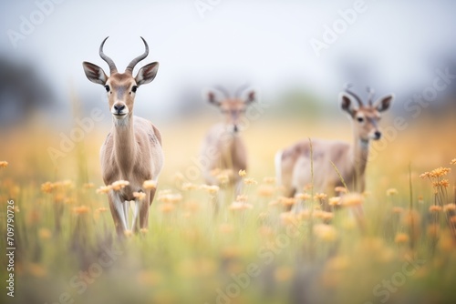 elands wandering through a blooming meadow photo