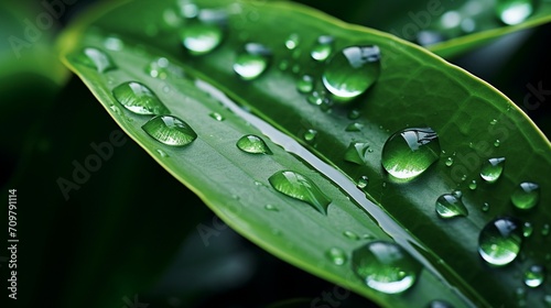 A pristine water droplet rests on a vibrant green leaf, capturing the intricate details of nature in high-definition clarity.