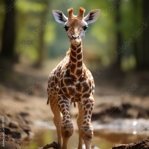 Photo of a baby giraffe taking its first steps. Generative AI