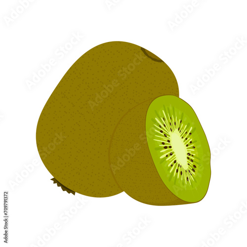 Kiwi. Set of whole, slice, half of a kiwi fruit isolated on white background. Vector icon , flat design