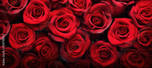 Natural red roses background. Background template for banner or greeting card