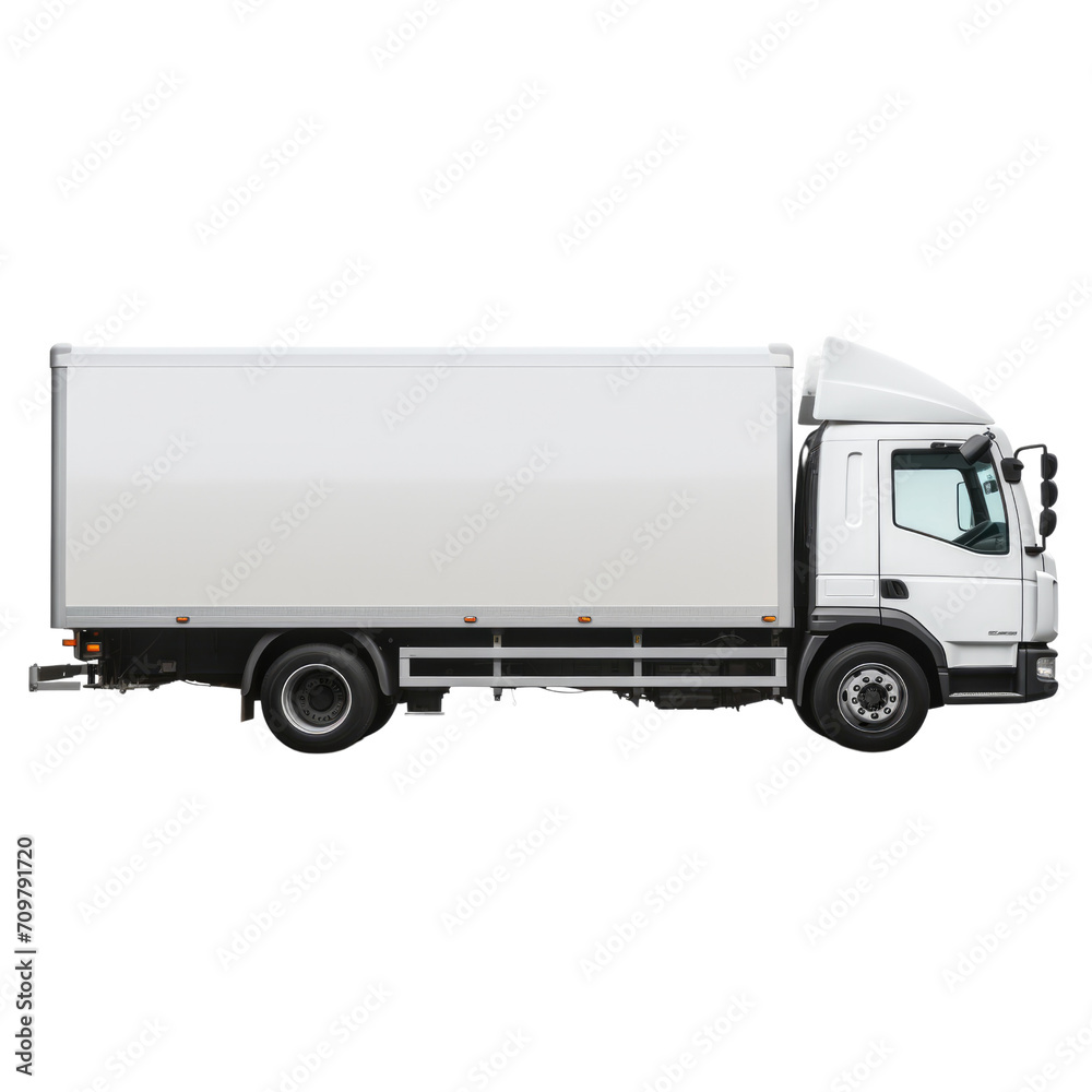 White Delivery Truck Side View Cargo Truck Advertising Isolated on transparent background White Delivery Truck Side View Cargo Truck Advertising Isolated on transparent background