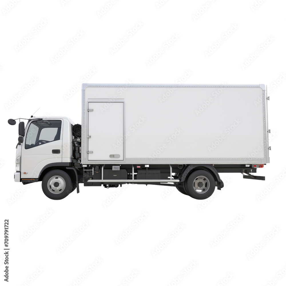 White Delivery Truck Side View Cargo Truck Advertising Isolated on transparent background