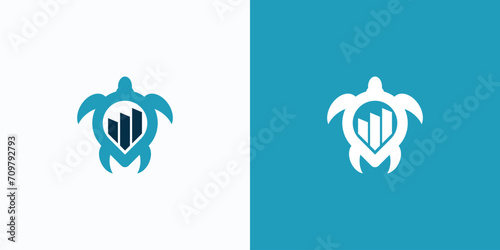 Vector logo design combination of turtle shape and investment growth graph photo