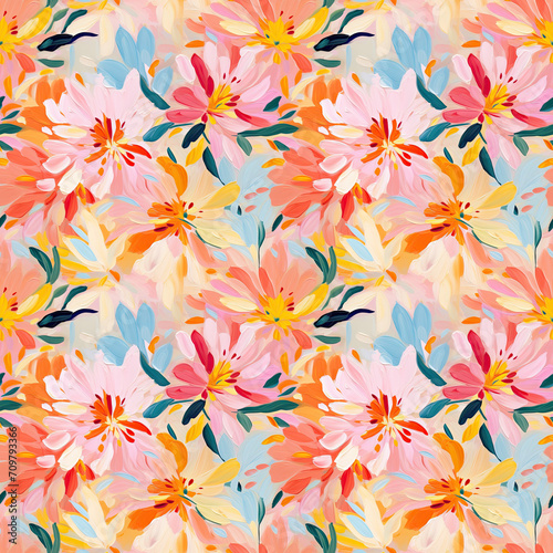 Colorful floral seamless pattern, abstract flowers, vibrant color photo