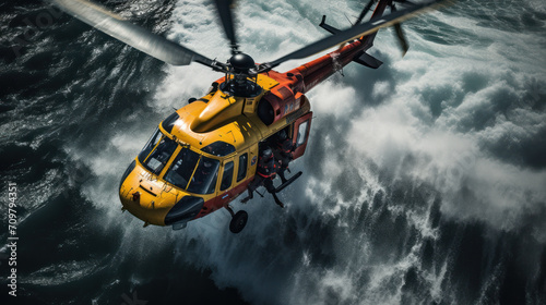 Search and rescue helicopter in stormy sea